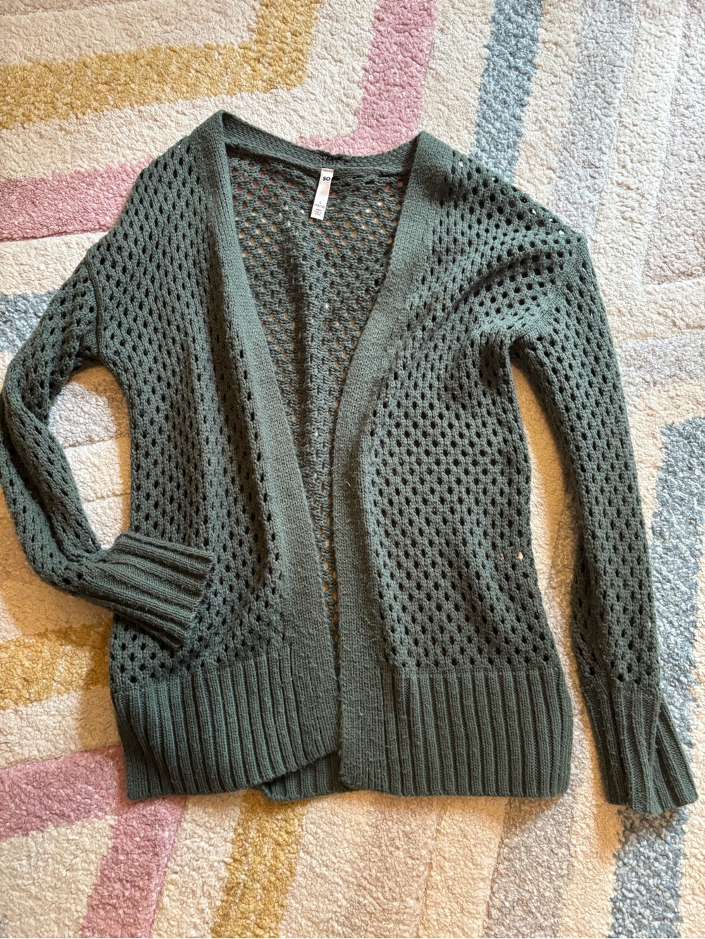 SO Olive Green Open-Knit Girl's Cardigan